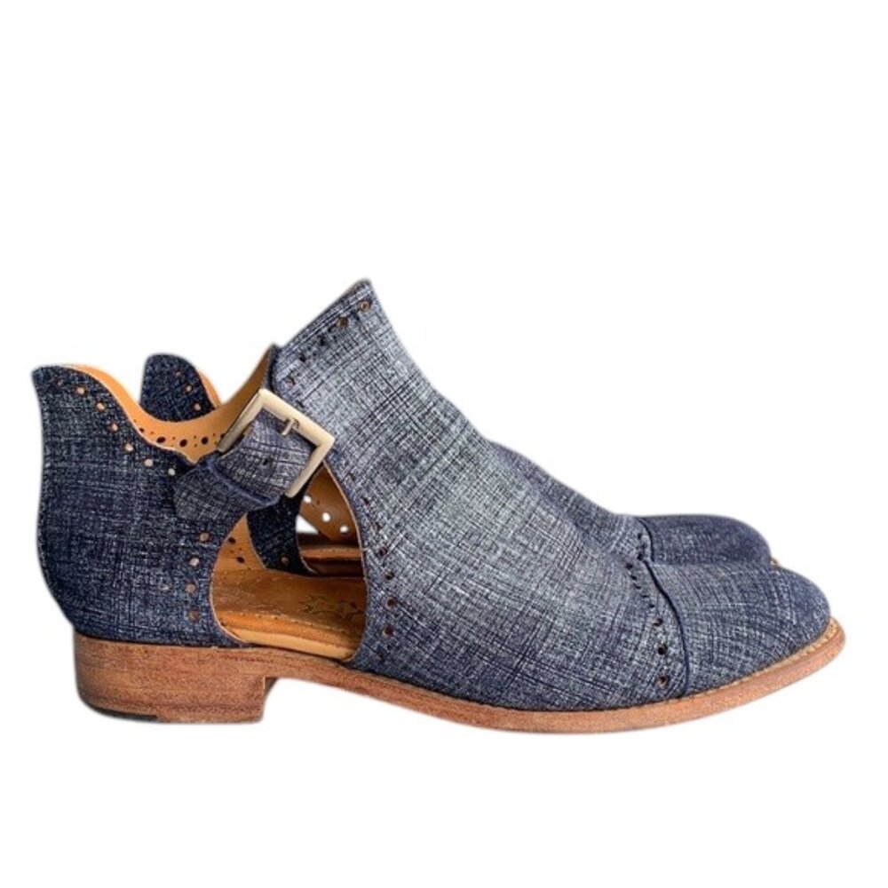 The Office of Angela Scott Women’s 6 Blue Suede Mr. Ed Buckle Mules Italy EU 36